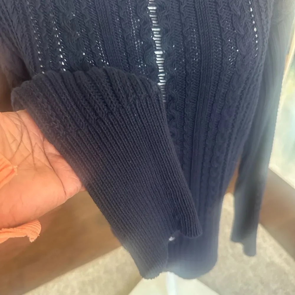 J. Crew Classic Navy Cable Knit Crewneck Sweater L